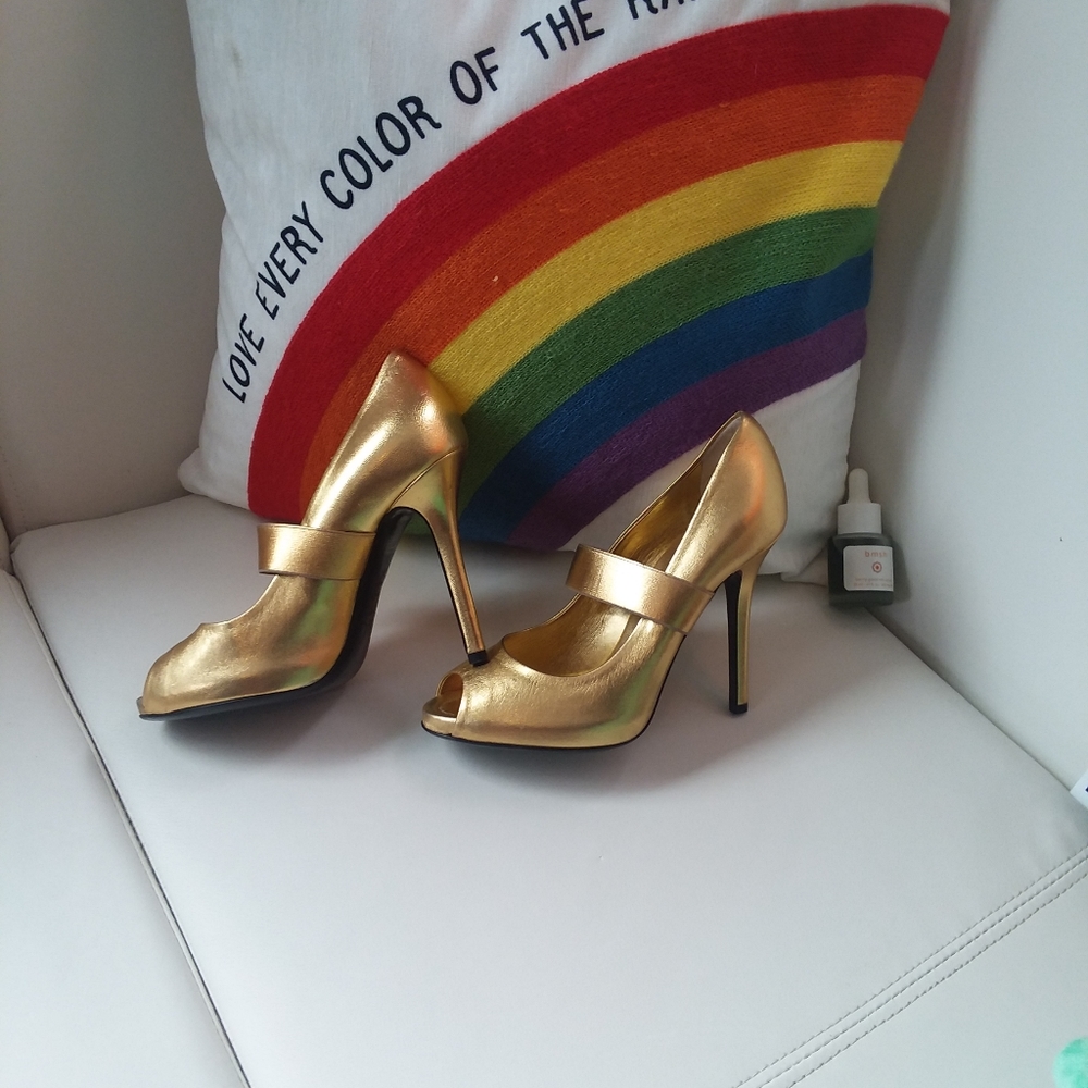 D&G Vintage Gold Peep Toe Leather Heels Size EU36 - Picture 13 of 15